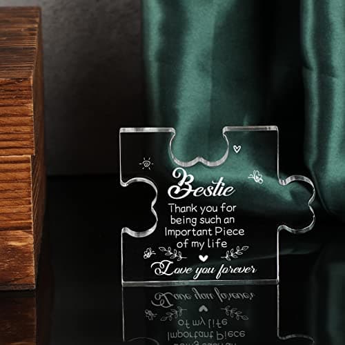 to My Bestie Gifts - Best Friends Christmas Birthday Gifts for Women Acrylic Puzzle Plaque Desk Decorations for Best Friend Sister Girls Women BFF Friendship Card - 3.35 x 2.76 Inch