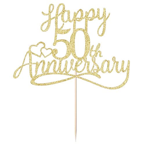 Sleyberoy golden Glitter Happy 50th Anniversary Cake Toppers -Wedding Anniversary Party Decorations, 50th Wedding Anniversary, Company Anniversary Party, Birthday Party Decorations
