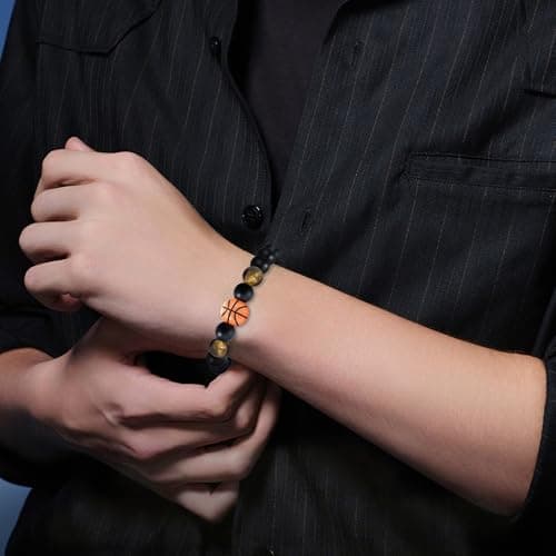 Tifeson Christmas Stocking Stuffers Gifts for Boys, Basketball Bracelet for Son Grandson Team Players Fan Adjustable Inspirational Beaded Bracelet for Birthday Christmas Gifts