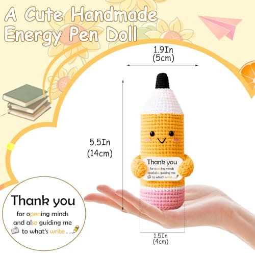 Teacher Gifts for Women Men Appreciation Thank You Gift Positive Crochet Pencil Ornaments Personalized Christmas Birthday Retirement Thanksgiving Gifts for her him Office Desk Decor Stocking Stuffers