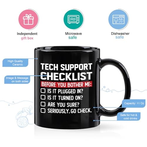 YHRJWN Tech Support Gifts Checklist Mug, Christmas Gifts for IT Tech Guys, Technicians, Programmers, Funny Gift for IT Lovers, Engineers - Computer Geek Novelty Cup Coffee Mug 11 Oz