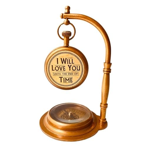 ALADEAN Brass Table Clock with Compass | Romantic Desk Clock - Decorative Vintage Mechanical Clock Lovers Boyfriend/Husband Birthday/Wedding Gifts (Love You)