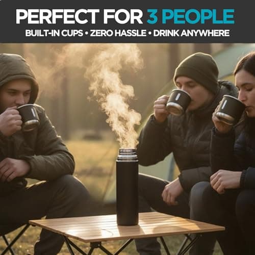 Black Vacuum Flask Gift Set, Stainless Steel Insulated Water Bottle w/ 3 Cups, Hot & Cold Drinks Coffee Thermo Water Bottle, Reusable Thermal Cup for Outdoor Camping Travel, Termos para Agua Fria,17oz