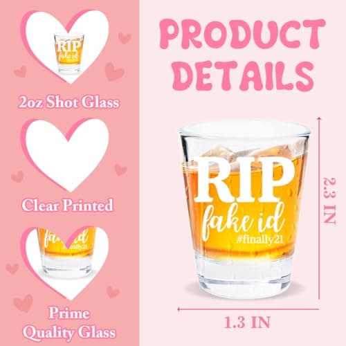 21st Birthday Gift for Her, Happy 21st Birthday Gift for Women, RIP FAKE ID Gift for 21 Year Old Girls Boys, Gift for 21 Year Old Woman, 2004 Happy Birthday Shot Glass, 2004 Birthday Party Decoration