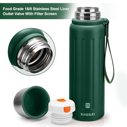 Vacuum Insulated Bottles with Cup 800ml/27oz Stainless Steel Hot Thermo Bottles for Cold and Hot Drinks Water Coffee Thermo with Cup (DarkGreen,800ml)