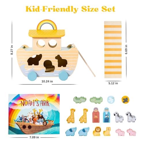 Wooden Noah’s Ark Toy - Baptism Gifts for Baby Girl, Boys & Kids | Fun Colorful Christening & Baptismal Gifts for Boys & Girls | Christian & Catholic Baby Gifts | Noahs Ark Toys for Toddlers from 2