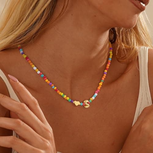 Colorful Initial Necklaces for Girls Kids - Colorful Heart Bubble Initial Letter Necklace Teen Girls Gifts Trendy Stuff Birthday Gifts for 5 6 7 8 9 19 Year Old Girl Gifts