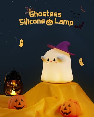 Luditek Cute Ghost Night Light Lights, Silicone Dimmable Ghost Lamp Desk Decor for Halloween Decorations Indoor Home Room Office Table, Halloween Gifts for Women, Girls, Kids