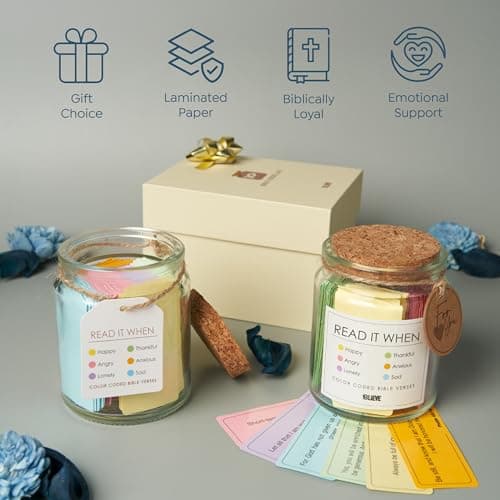 BLIEVE- Bible Verse Jar, Read Me When Bible Verses Jar For Daily Encouragement, Inspirational Prayer & Reflection, Christian Gifts For Women and Men, Religious Graduation Gifts For Her, Gift For Mom