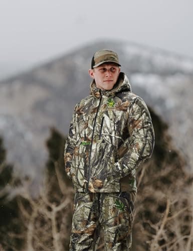 TIDEWE Hunting Clothes for Men with Face Mask, Silent Waterproof Hunting Jacket and Adjustable Bibs, Safety Strap Compatible