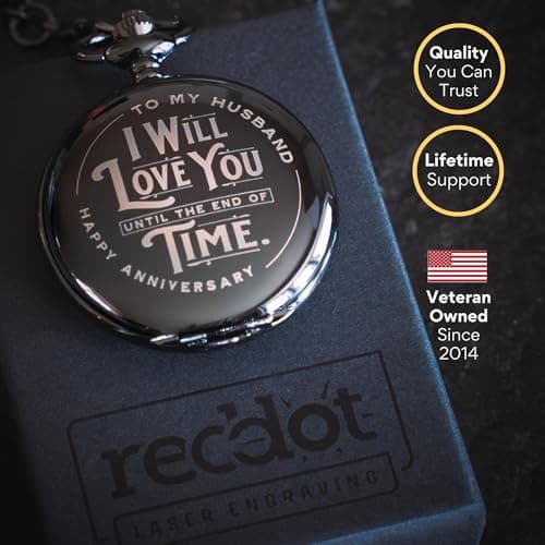Anniversary Pocket Watch for Husband - Engraved Silver Stainless Steel - Meaningful Keepsake - Boxed and Ready to Give