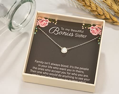 RareLove Sister in Law Christmas Gifts,Gifts for Sister in Law,925 Sterling Silver White Opal Necklace for Unbiological Bonus Sisters Gift,Wedding,Thank You,Bridesmaid,Bridal Shower Gift