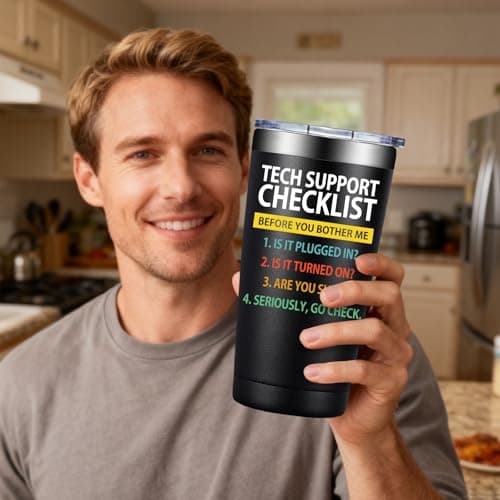 SpenMeta Tech Gifts for Men - Christmas, Birthday Gifts for IT Techies Guys, Geek, Computer Programmer - 20oz Tech Support Checklist Tumbler Cup