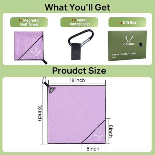 Magnetic Golf Towel for Bag 18" x 18" with Clip Exclusive Cleaning Pocket Microfiber Waffle Ultra Absorbent Club Ball Cleaner Essential Golf Accessories and Gifts for Women(Purple 1 Pack)