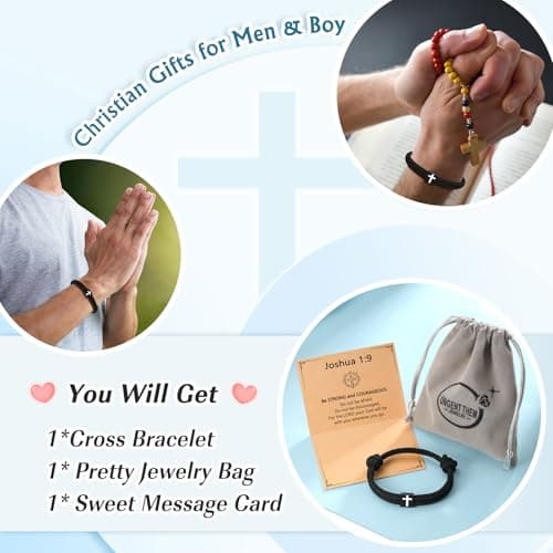 UNGENT THEM Men Adjustable Rope Cross Bracelet - Easter Christmas Christian Baptism Birthday Gifts for Teens