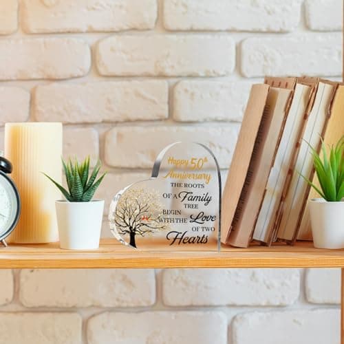 50th Anniversary Wedding Gifts for Couple Parents, Acrylic Heart Cake Topper Decorations, 50 Year Anniversary Presents Gifts Idea for Her Him