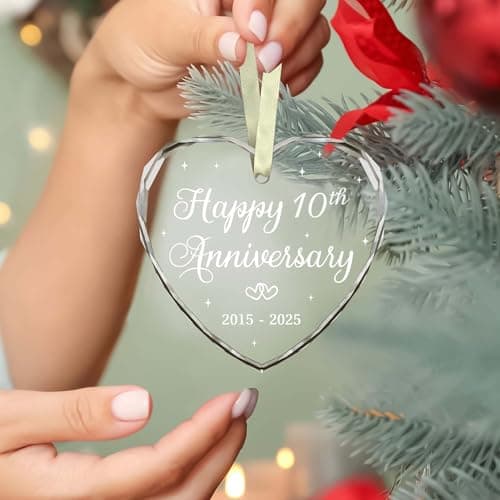 BSQUIELE Christmas Ornament for 10th Anniversary - Happy 10th Anniversary Ornament 2025-10th Wedding Ornament - 10 Year of Marriage Gifts for Couple - Birthday Gift for Husband, Wife