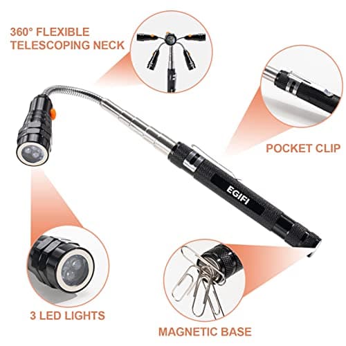 Gifts for Him, LED Magnetic Pickup Tools, Telescoping Magnetic Flashlight Pick Up Tool, Christmas Stocking Stuffers for Men Adults, Unique Cool Gifts for Men, Dad, Husband, Black
