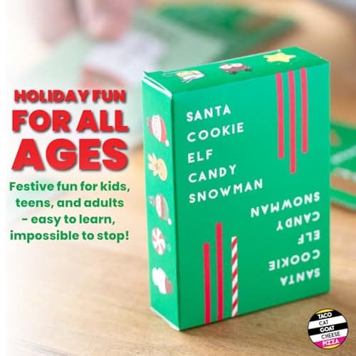 Santa Cookie Elf Candy Snowman Card Game – by Taco Cat Goat Cheese Pizza – Holiday Party Card Game – Great Stocking Stuffer – Fun for Kids, Teens, Adults and Family - 10 Min Ages 7+