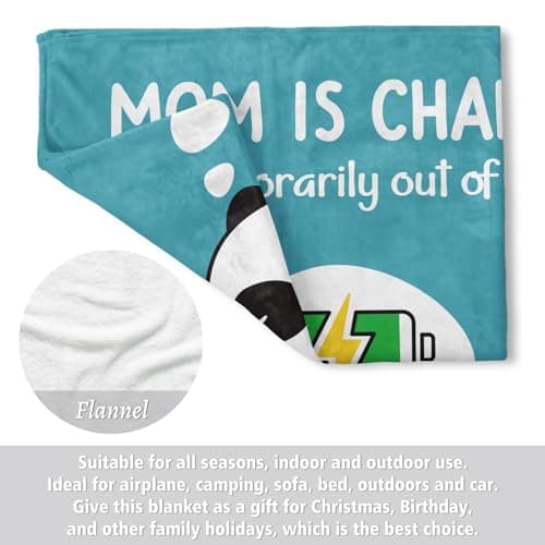 Craftique Gifts for Mom Birthday Christmas- Funny Soft Mom is Charging Blanket- New Moms Gifts for Women, Practical Blanket Throw for Napping Travel, 60”×50”