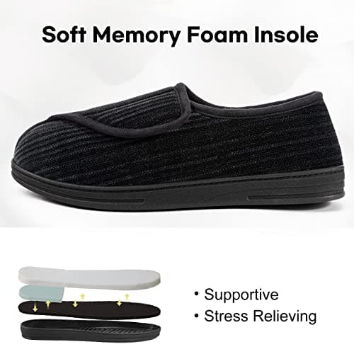 LongBay Men's Memory Foam Diabetic Slippers Comfy Warm Plush Fleece Arthritis Edema Swollen House Shoes