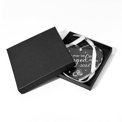 Engagement Gifts for Couples 2025 The Year We Got Engaged Bride to Be Gifts Engagement Gift for Newly Engaged Couples, Her, Women, Him, Friends, Real Glass Christmas Ornaments (Heart-Engaged)