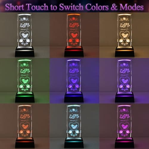 3D Love Crystal Night Light Gifts for Him Her Boyfriend Girlfriend Birthday Christmas, Romantic Love Crystal Lamp Wedding Anniversary Birthday Gift for Women Men Couples Wife Husband