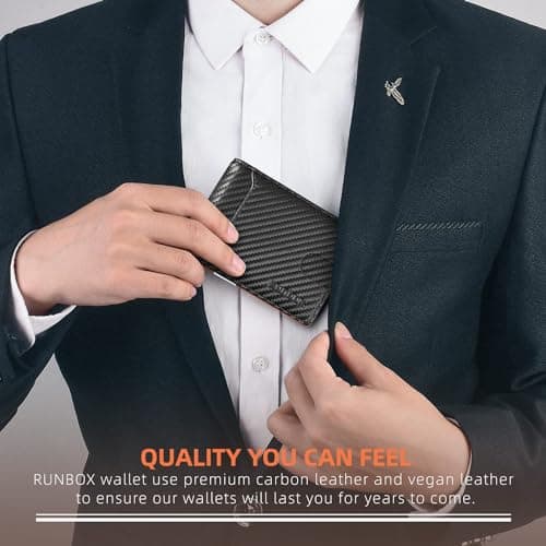 RUNBOX Slim Wallets for Men - Leather Money Clip Mens Wallet - RFID Blocking Front Pocket Bifold Wallet - Thin Credit Card Holder with Gift Box