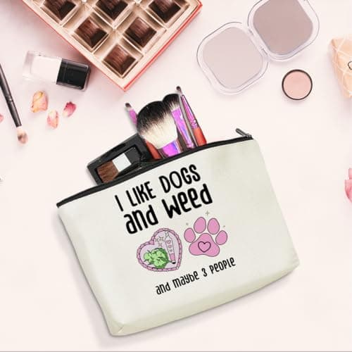 Funny Makeup Bag Weed Gifts Dog Gifts Weed Accessories Green Leaves Decor Dog Mom Christmas Birthday Friendship Gifts for Women Friends Dogs Lovers Her Girl Niece Mothers Day Travel Toiletry Bag