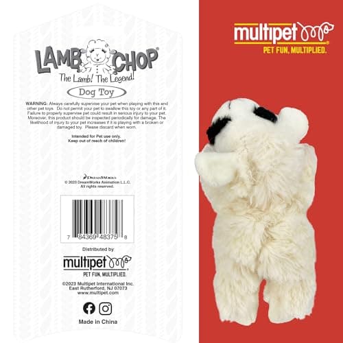 Multipet Lamb Chop Dog Plush Toy - Squeaky Toy for All Dogs - Extra Soft Plush - Stuffed Animal Dog Toy for Cuddling & Playing - Cute Pet Toy (6", Cream)