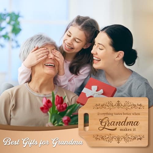 AceThrills Grandma Gifts for Grandma Birthday Gifts from Grandkids for Christmas, Mother's Day - Engraved Bamboo Cutting Board 12.3"L x 8.7"W x 0.4"Th (Everything Tastes Better)