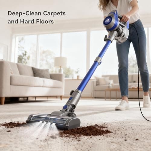 Intercleaner 23Ft Corded Vacuum Cleaner, with LED Headlights & Large Dust Cup, Powerful Suction for Hard Floors & Carpets, Adjustable Stick, Perfect for Pet Hair, Wall Mount Storage