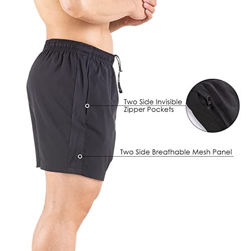 Men's 5" Running Shorts 2 Pack Quick Dry Athletic Workout Gym Shorts with Zipper Pockets