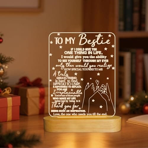 to My Bestie Gifts,3D Illusion Lamp I Love You Friends Night Light for Best Friend Sister Boys & Girls Women BFF Birthday Holiday, Soft Warm White Colors LED Wooden Table Lamp