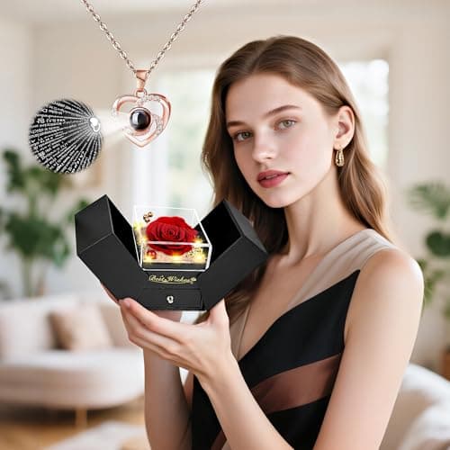 Light Up Preserved Red Rose Flower with Necklace,Birthday Gifts for Women,Christmas Rose Gifts for Her Mom Wife Grandma,Real Flower Mom Present for Women Christmas,Anniversary,Valentines