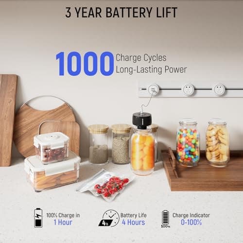 Upgraded 3-in-1 Electric Mason Jar Vacuum Sealer Kit for Jars, Bags, Food Savers & Containers | Auto-Stop Jar Sealer with 4-Hours Battery Life & One-Handed Operation for Dry Foods, Jams & Leftovers​