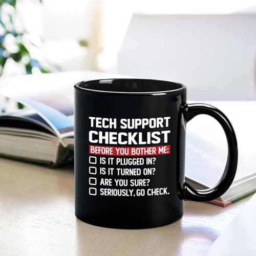 YHRJWN Tech Support Gifts Checklist Mug, Christmas Gifts for IT Tech Guys, Technicians, Programmers, Funny Gift for IT Lovers, Engineers - Computer Geek Novelty Cup Coffee Mug 11 Oz