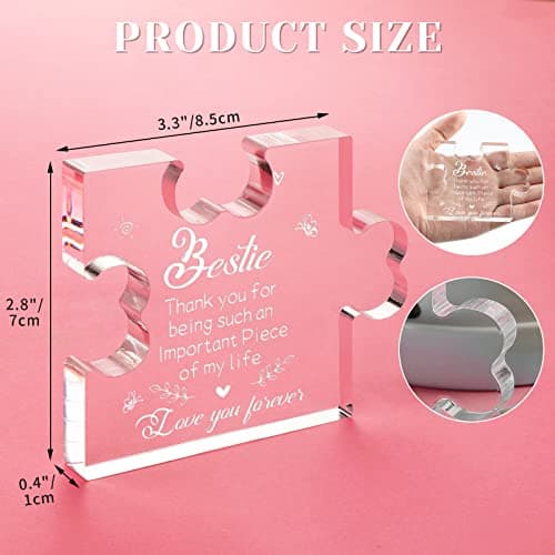to My Bestie Gifts - Best Friends Christmas Birthday Gifts for Women Acrylic Puzzle Plaque Desk Decorations for Best Friend Sister Girls Women BFF Friendship Card - 3.35 x 2.76 Inch