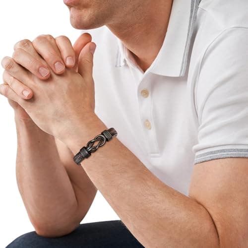 Men's Bracelets Gifts for Men - Brown Braided Leather Infinity Knot Bracelets Engraved Love Massage for Son Man Husband Boyfriend, Personalized Mens Bracelets Jewelry Gift for Birthday Christmas