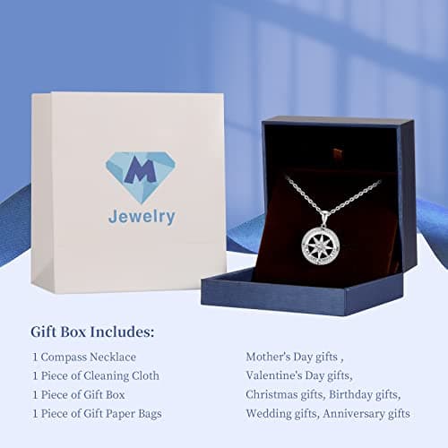 Mkhhy Compass Necklace for Women Jewelry For Her White Gold and Yellow Gold I'd Be Lost Without You(18k Real Gold Filled With S925)