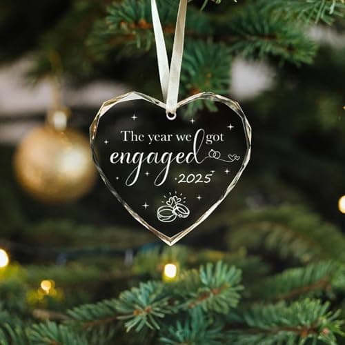 Engagement Gifts for Couples 2025 The Year We Got Engaged Bride to Be Gifts Engagement Gift for Newly Engaged Couples, Her, Women, Him, Friends, Real Glass Christmas Ornaments (Heart-Engaged)