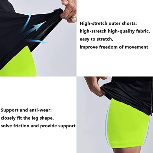 JWJ Mens 2 in 1 Running Shorts Quick Dry Gym Athletic Workout Clothes with Side Pockets