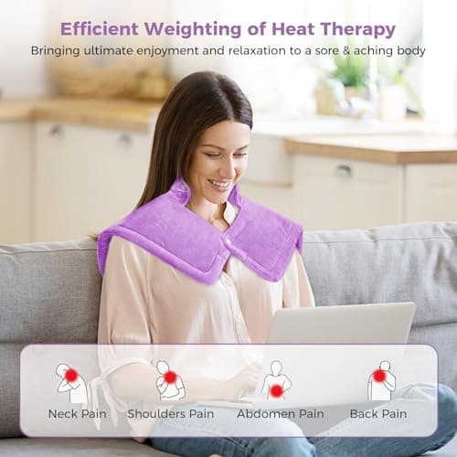 NOWWISH Heating Pad for Neck and Shoulders Pain Relief, 2lb Weighted Electric Heating Pad with 10 Heat Levels and Auto Shut Off, Large Heated Wrap, Birthday Gifts for Women Mom Wife, 17"x23", Purple