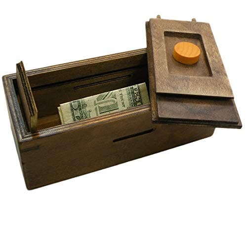 Puzzle Box Enigma Secret Discovery - Money and Gift Card Holder in a Wooden Magic Trick Lock with Hidden Compartment Piggy Bank Brain Teaser Game