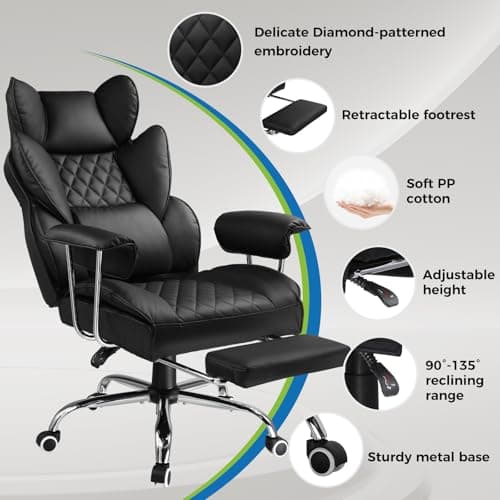 GTRACING Gaming Chair,Office Chair with Pocket Spring Lumbar Support, Ergonomic Comfortable Wide Office Desk Computer Chair with Outward Fixed Soft Armrests and Footrest (PU Leather, Black)