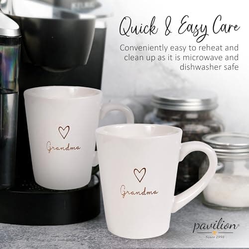 Pavilion Grandma Coffee Mug - Stoneware Coffee Cups for Grandmothers with Heart Tag - Ideal for Daily Use with "Grandma" Text Design - Microwave & Dishwasher Compatible - Cream, 15 oz
