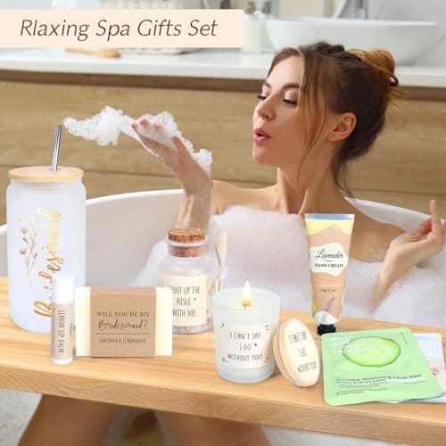 Bridesmaid Proposal Gifts, Bridesmaids Proposal Box Gifts for Wedding Day, Gift for Bridesmaids, Will You Be My Bridesmaid Gift with 16oz Glass Candle Hand Cream (10PCS)