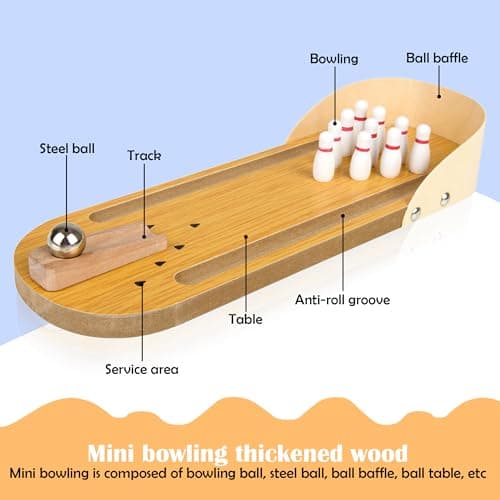 Mini Bowling White Elephant Gifts for Adults Useful Stocking Stuffers for Teens Adults for Men Women Who Have Everything Teens Boys Table Top Set Wooden Desktop Tiny Bowling Fun Gag