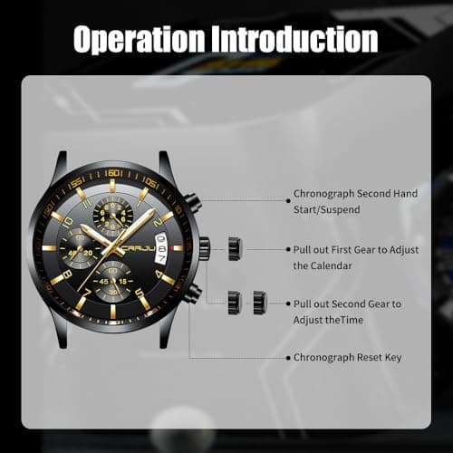 CRRJU Men's Fashion Stainless Steel Watches Date Waterproof Chronograph Wristwatches,Stainsteel Steel Band Waterproof Watch