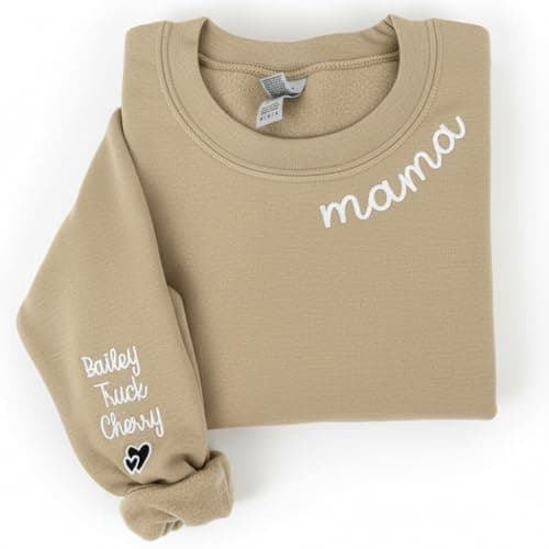 Custom Mama Embroidered Sweatshirt & T-Shirt with Kids’ Names on Sleeve, Personalized Mom Hoodie, Custom, Birthday Mom Outfit, Pregnancy Gift for Women Black